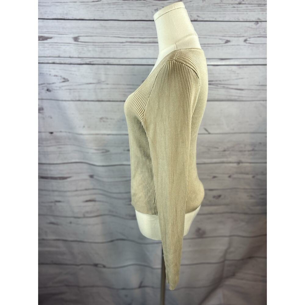 Abercrombie & Fitch Ribbed Knit Sweater L Beige Fitted Long Sleeve Soft Stretch - Picture 3 of 7